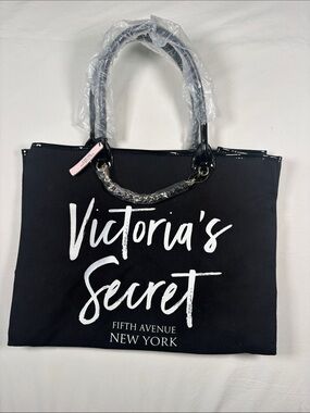 Victoria's Secret Black Tote with White Script Logo